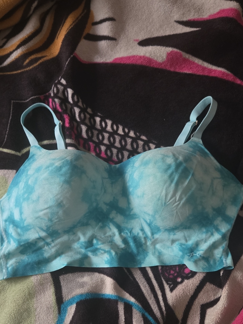 PINK Victoria's Secret Light Blue Tie-Dye Seamless Bra